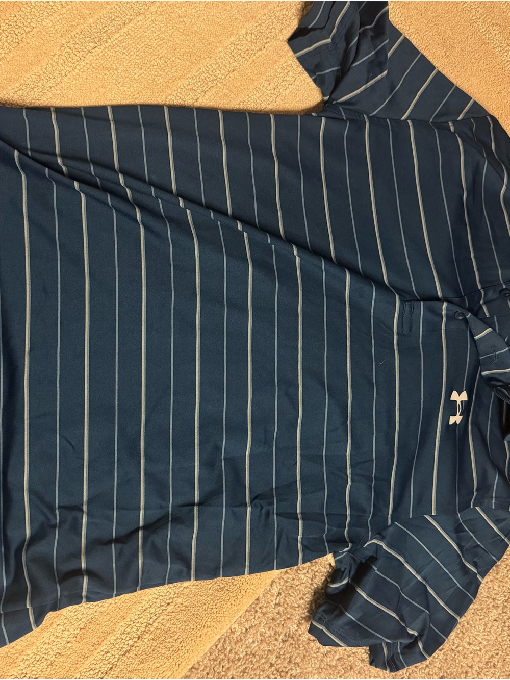 Under Armour Men’s Navy Blue Polo with Thin White Stripes